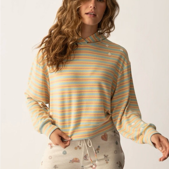 PJ Salvage Sweaters - PJ Slavage Womens NWT Striped Hoodie with Floral Accents
